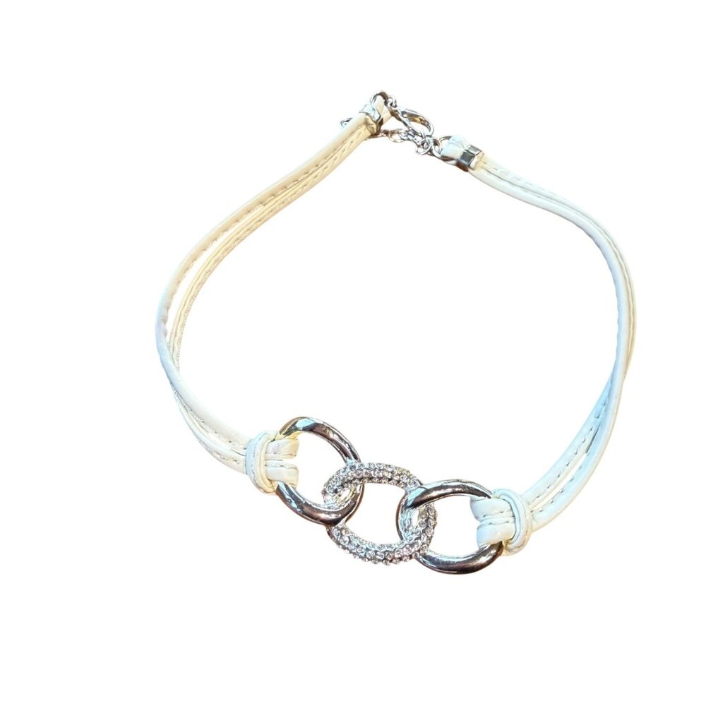 HSN Roberto by RFM Necklace NODA Pave Crytal Faux Leather Cord Silver Tone